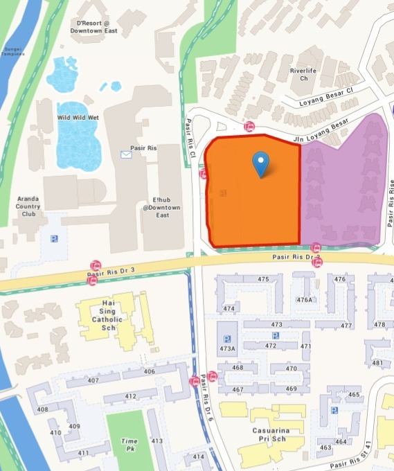 Map showing prime location of Coastal Cabana EC along Jalan Loyang Besar in Pasir Ris, Singapore